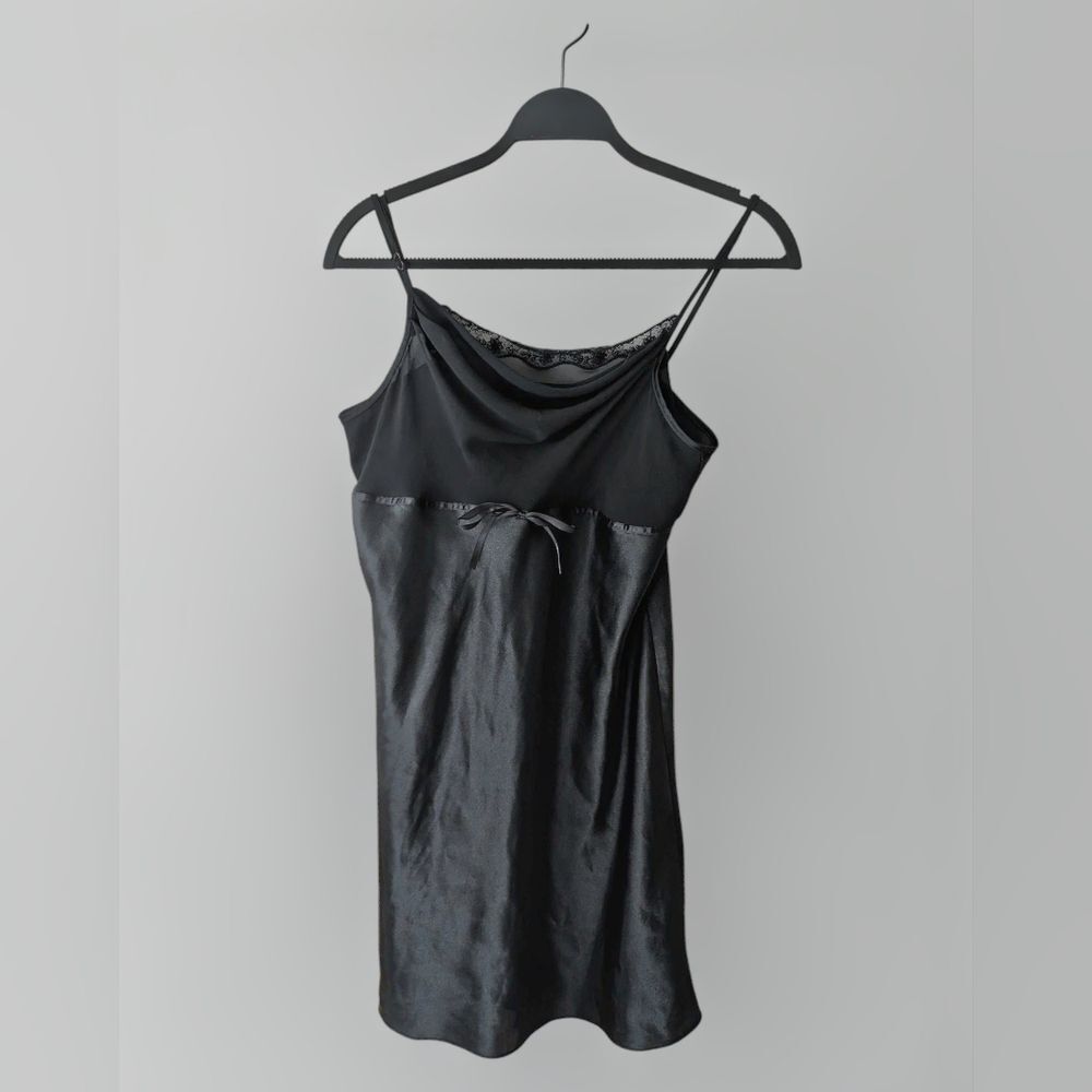 Delicates Lace‎ Scoop Cowl Black Goth Whimsigoth Vamp Mini Slip Dress Size M